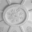 Interior. Octagonal library detail of plaster ceiling with thistles and roses