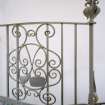 Interior. Spiral stair detail of Thomas Hadden wrought iron balustrade with curling equpment