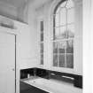 Interior. 1st floor View of W bathroom from N showing ventian window