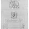 Photographic copy of details of coats of arms on South gable.