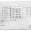 Mylnes Court, Edinburgh University Hall of Residence.
Photographic copy of cross section and West elevation of East wing reconstruction.