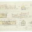 Photographic copy of plans, sections, elevations of buildings at Midcauseway showing details of survey and rehabilitation.