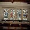 Interior. Chancel. Detail of 4-light glazing row with cusped detailing on S elevation