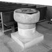 Interior. nave. Detail of freestone norman font