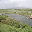 Muck, Port Mor House and Port Mor, Pier Cottage. Hotel, quay, cottage and gear store. View from SW.