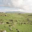 Muck, Sean Bhaile. Township. Details of buildings and kiln barns. View from SW looking across to Eigg.