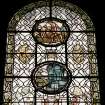 Interior, South West bay, window dedicated to women, detail of roundels