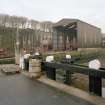 View from NNE of two protective sheds over slipways