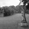 View of S lawn and E statue of Diana the Huntress from E
