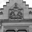 Detail of armourial panel depicting lions flanking a tower