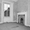 Interior. Ground floor. View of North corner room from South showing fireplace and window