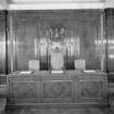 Interior. 7th floor Board room Detail of desk and crest