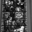 Detail of West stained glass window of the Nativity