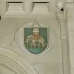 Interior, Hall of Honour, West bay, South wall West side, detail of shield of Burgh of Dumbarton