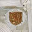 Interior, Hall of Honour, North Wall fourth bay ( to East ), detail of shield of Royal Arms of Scotland