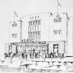 Copy of drawing of front elevation designed by A D Haxton LRIBA and drawn by F P O'Hara  (1936)