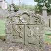 Churchyard, gravestone inscribed AB-AT, detail