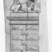 Traquair House. Photographic copy of drawing. Lion design by John Douglas for (gate pier?).