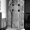 View of face of Meigle no.1 Pictish cross slab on display in Meigle Museum.
