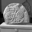 View of reverse of Meigle no. 7 Pictish cross slab on display in Meigle Museum.