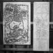 Photographic copy of two rubbings. The right rubbing is unidentified. The left rubbing shows detail from Kirriemuir no. 2 Pictish cross slab.