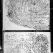 Photographic copy of two rubbings. The upper rubbing shows detail of Rhynie no.6 Pictish symbol stone, St. Luag's Church, Rhynie. The lower rubbing shows detail of Congash no. 1 Pictish symbol stone, Parc-An-Caipel.