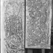 Photographic copy of two rubbings showing details from the face of Hilton of Cadboll Pictish symbol stone. Originally from Hilton of Cadboll, Highland, now in the National Museums of Scotland.