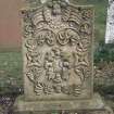 View of headstone to James Heron d.1758, Penninghame Old Parish Church burial ground.