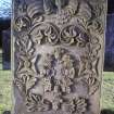 View of headstone to James Heron d.1758, Penninghame Old Parish Church burial ground.