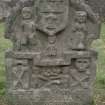 View of headstone to John Bell, farmer d. 1737, Old St Mungo's Parish Churchyard, Kirkbank.