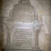 View of pulpit tomb to Wm Sanders, minister, d. 1670, Birnie Parish Church.
