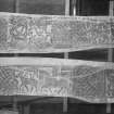 Photographic copy of two rubbings showing the side elevations of the Govan sarcophagus, Govan Old Parish Church, Glasgow.