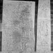 Photographic copy of two rubbings, the right rubbing is unidentified. The left rubbing shows central detail of face of Pictish cross slab, Kettins churchyard.