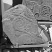 View of Drainie no.24 cross slab fragment on display in Elgin Museum.