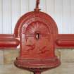 Gleneagles Station.
Detail of red painted drinking fountain (East side of West platform).
Insc: 'Keep The Pavement Dry',