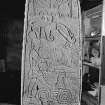 View of reverse of Golspie Pictish cross slab in Dunrobin Museum