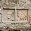 Detail of armorial panels on inside of East gable.