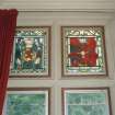 Ground floor, dining room, SW window, stained glass, detail