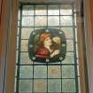 Ground floor, dining room, S window, stained glass, detail