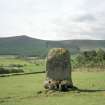 View of standing stone at Westerton of Petmathen from N