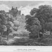 Engraving showing view of Cawdor Castle
