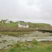Muck, Port Mor, Pier Cottage. Cottage, gear store and quay. View from NW.