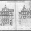 Photographic copy of sheet 6 of set of 6 drawings of Plans, Elevations and Sections-Elevations to Cowgate and George IV Bridge
Signed "N Johnston"   Dated "17 September 1887"