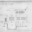 Photographic copy of drawing showing plan, elevation and section of kitchen wing for house for Fred N Henderson.