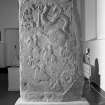 View of reverse of Meigle no.1 Pictish cross slab on display in Meigle Museum.
