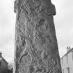 View of central detail of reverse of Fowlis Wester Pictish cross slab.