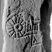 View of reverse of Pictish cross slab from Alyth High Kirk.