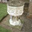 View of baptismal font used as tomb to Mary MacGregeor 1888, Elie Parish Churchyard.

