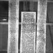 Photographic copy of three rubbings.The central rubbing shows panel details from the Dupplin Cross.
The left and right rubbings show interlace details from the sides of St Andrews no.14 cross shaft.