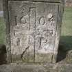 Detail of graveslab with cross and dated 1604, Dunbar  Parish Churchyard.